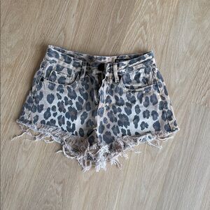 Blank NYC Leopard Print Frayed Jean Shorts